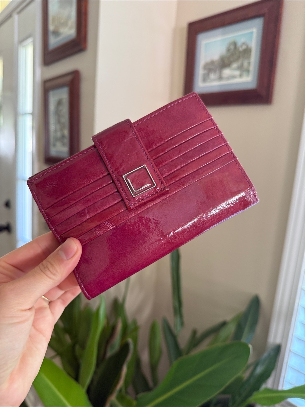 Lodis Patent Leather Card Wallet in Burgundy Red